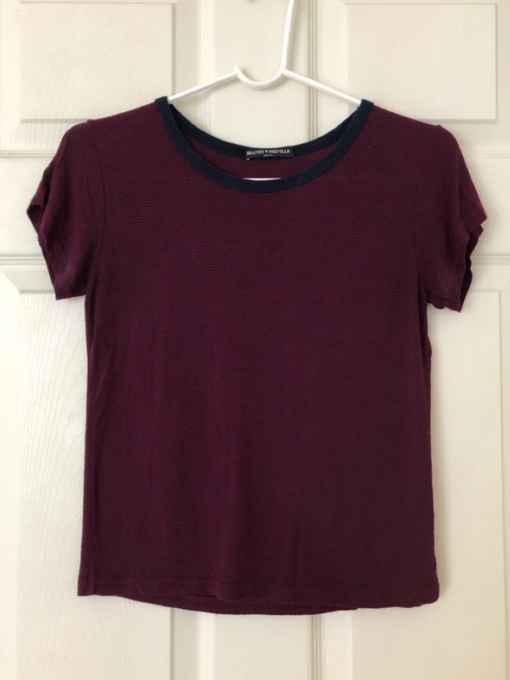 Brandy Melville Striped T-Shirt Burgundy & Navy One Size (XS/S)